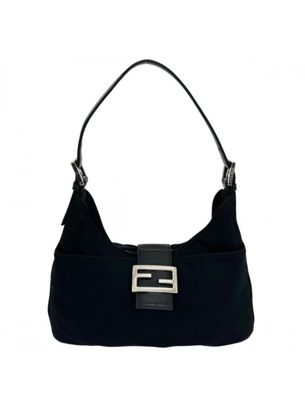 Fendi Shoulder Bag Mamma Baguette FF Logo Cotton Jersey Black Silver